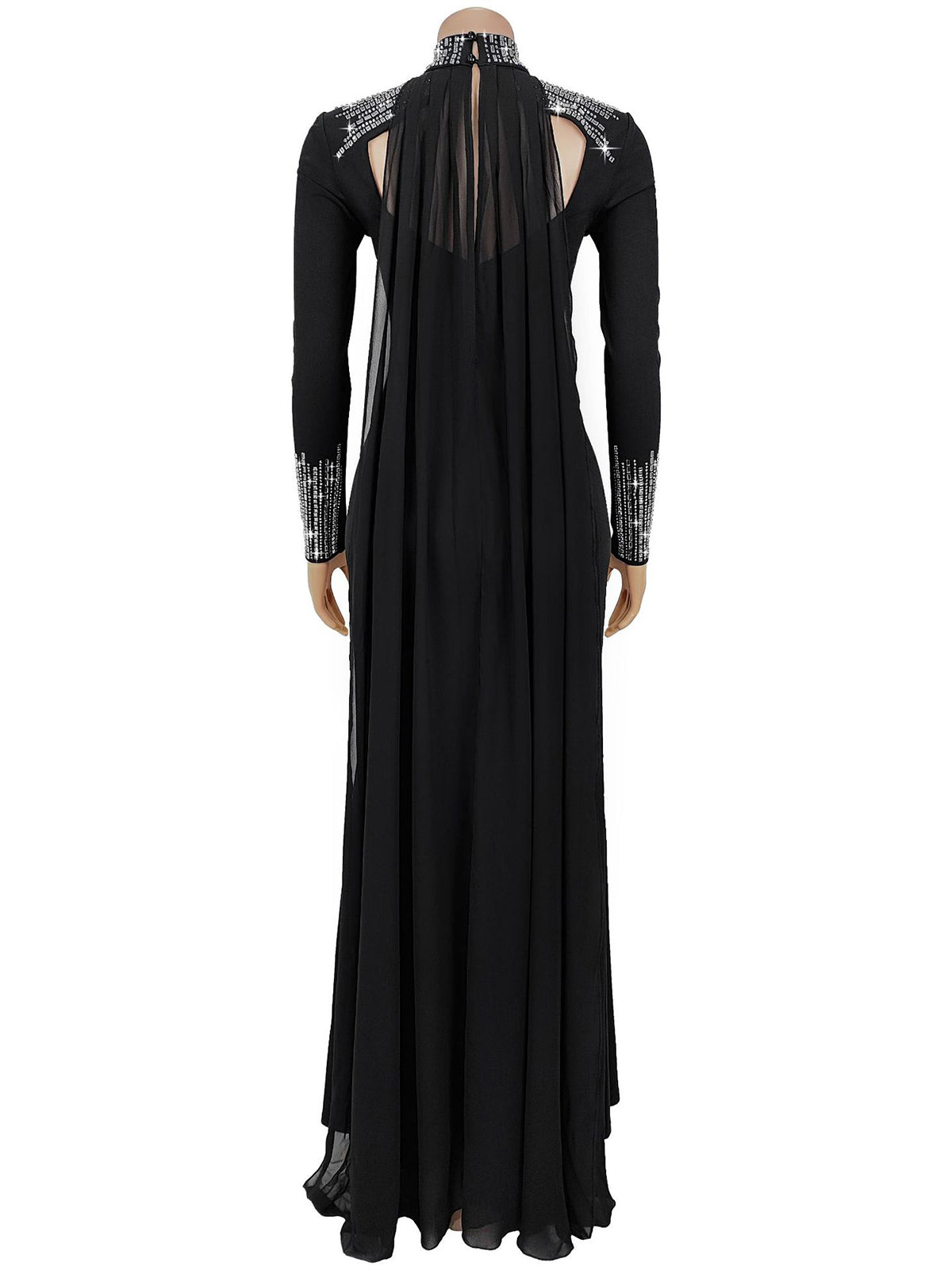 Elegant Rhinestone O Neck Slit Maxi Dress