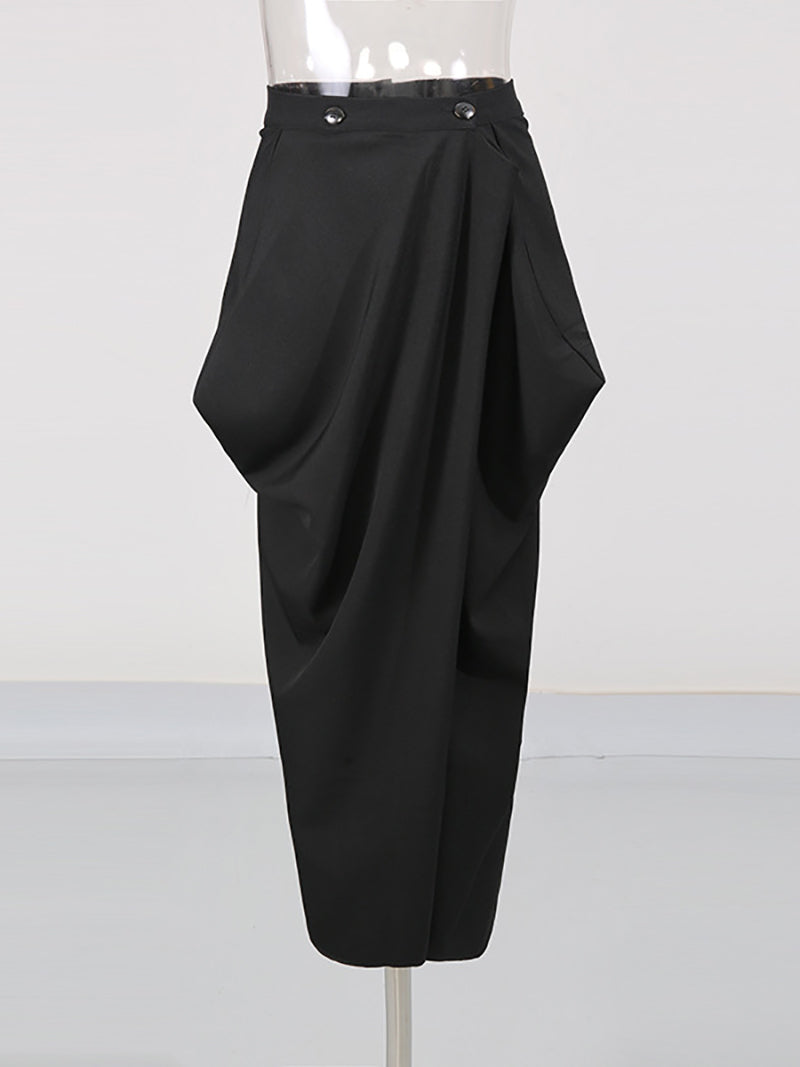 Fashion High Waist Asymmetrical Draped Wrap Skirt