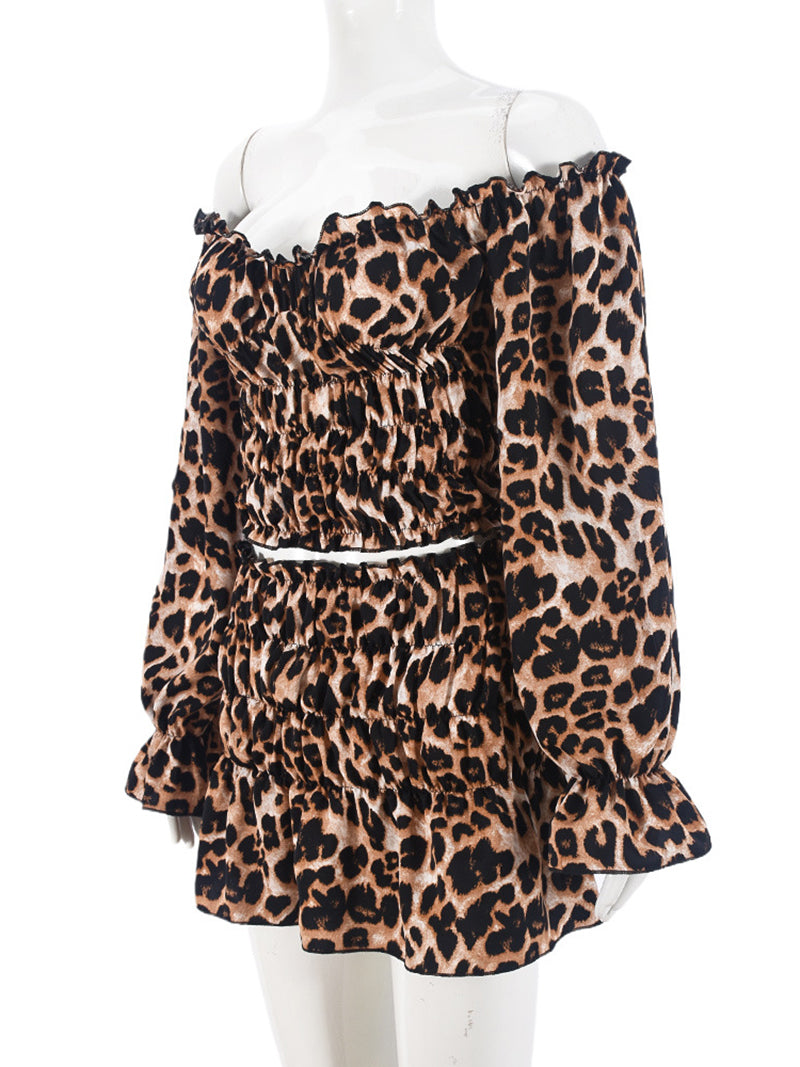 Fashion Off Shoulder Leopard Print Skirt Sets