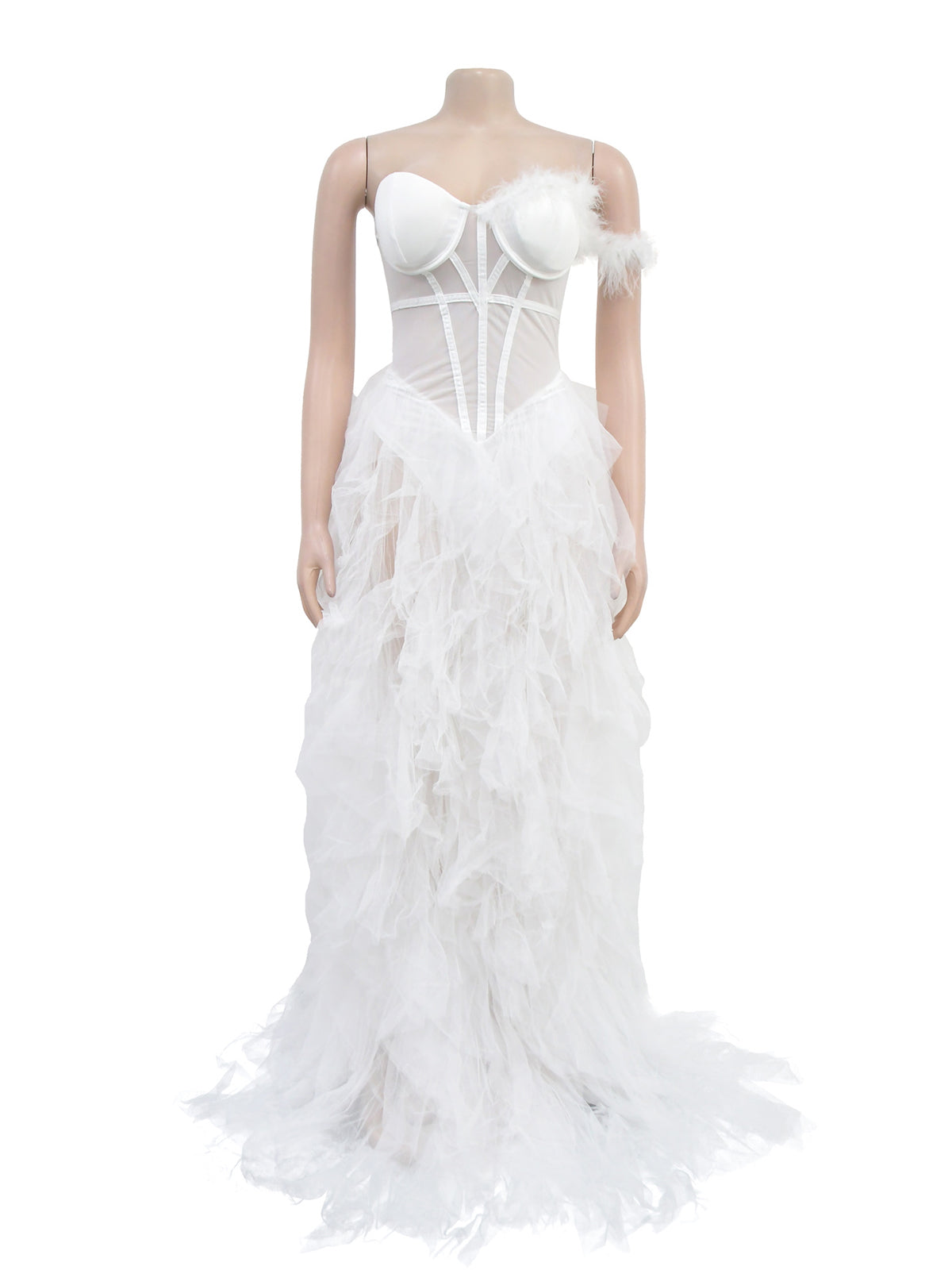 Sexy Strapless See through Mesh Maxi Dress