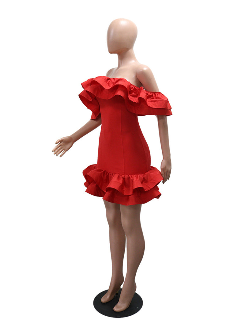 Elegant Flounce Off Shoulder Slim Mini Dress