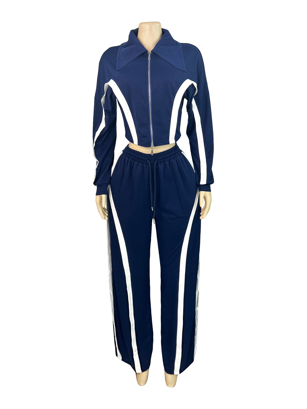 Stripe Patchwork Crop Top and Sweatpants  Set