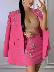 Rhinestone Embellished Blazer And Skirt Suit