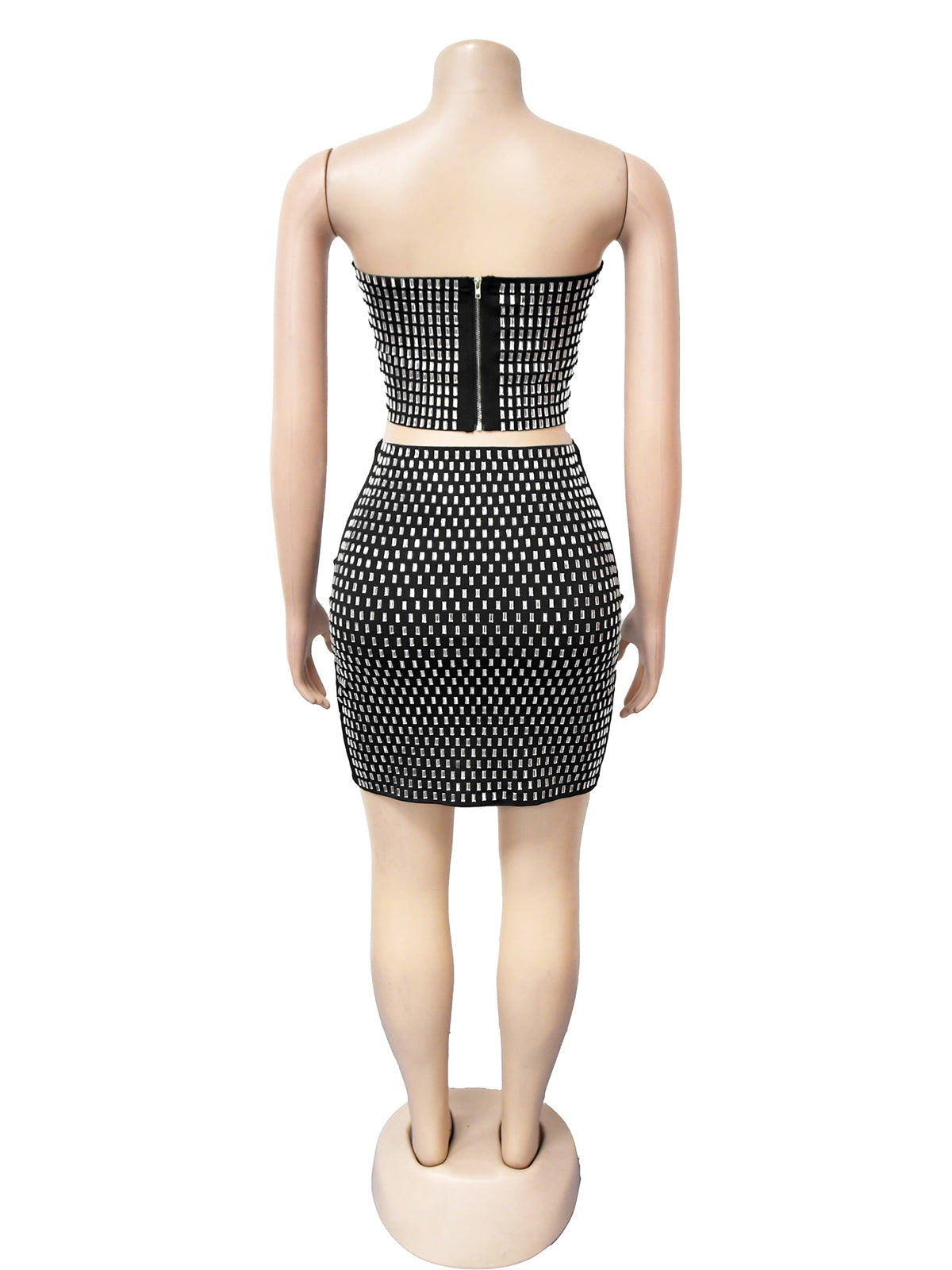 Sexy Rhinestone Cropped Top And Bodycon Mini Skirt Sets