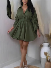 Plus Size Drawstring Cinched Waist Shirt Dress