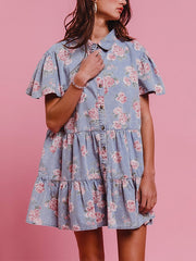 Vintage Loose Floral Print Shirt Dress
