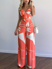 Casual Print Vest Wide-leg Pants Set