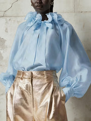 Fashion Ruffled Tie-Neck Blouse