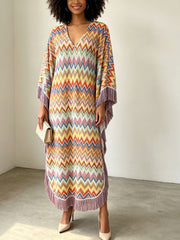 Bohemian Fringed Cape Maxi Dress-boutique
