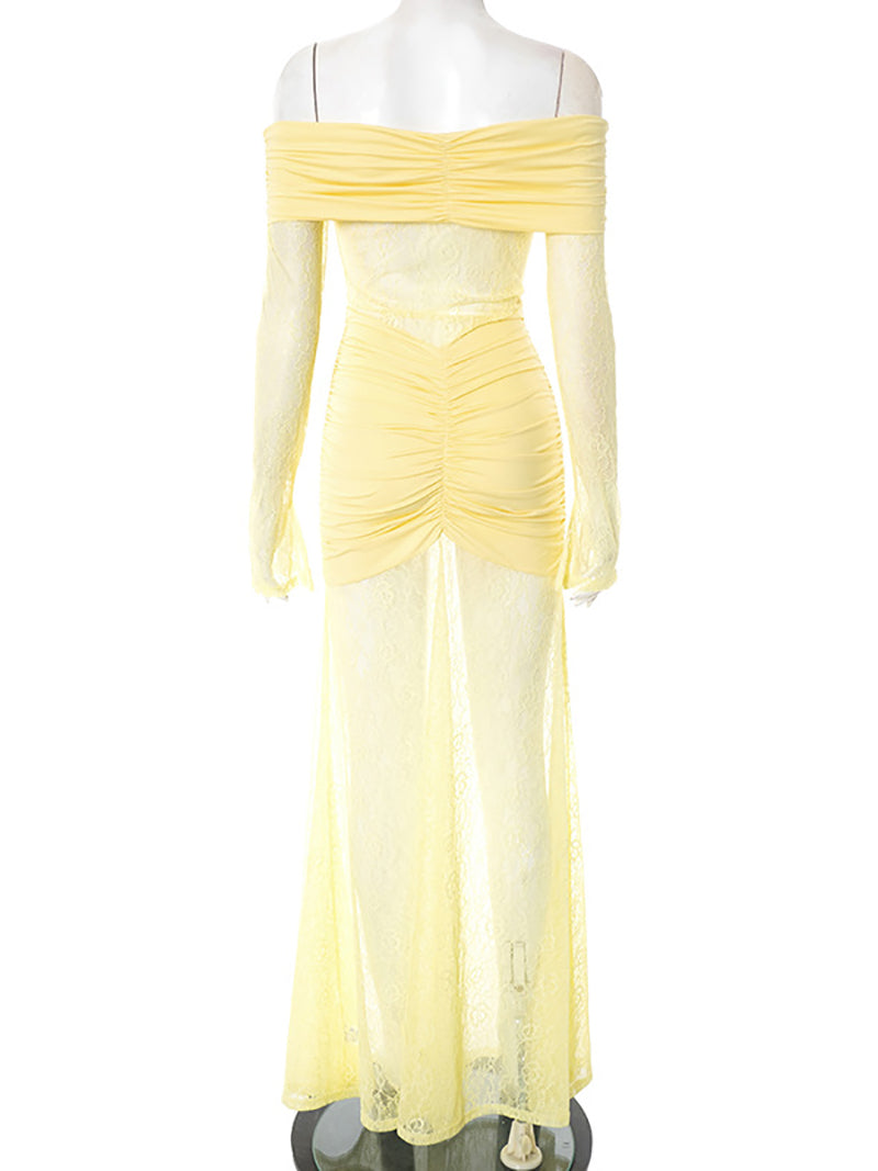 Sexy Off-Shoulder Sheer Mesh Lace Patchwork Maxi Dress
