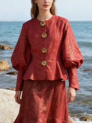 Fashion Lantern Sleeve Cinched Waist Slim Jacket