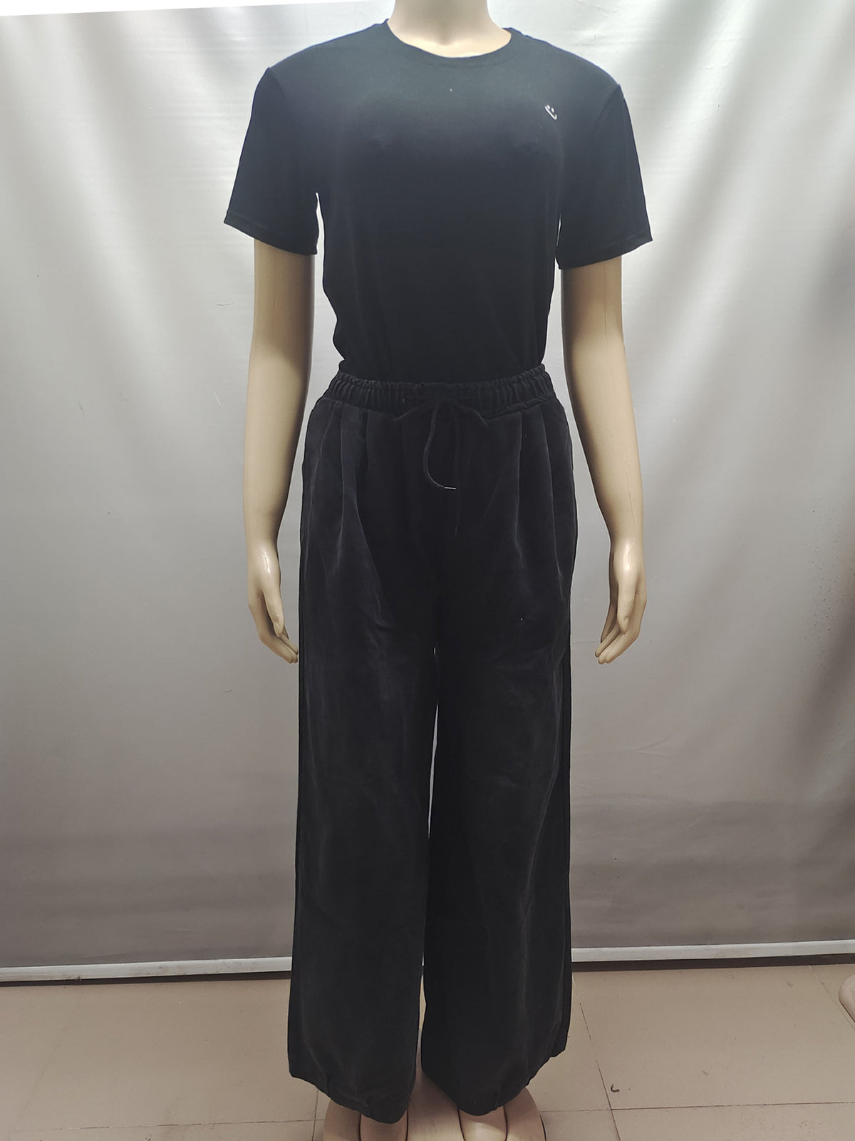 Casual Elastic Waist Drawstring Wide Leg Jeans