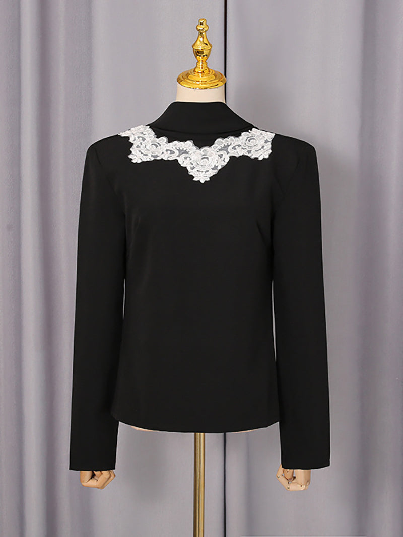 Casual Stand Collar Hit Color Patchwork Shirt