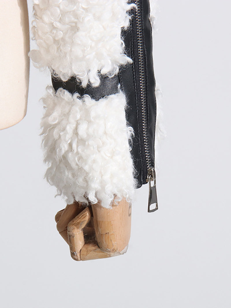 Fashion Faux Lamb Fur Buckle Strap Jacket Coat