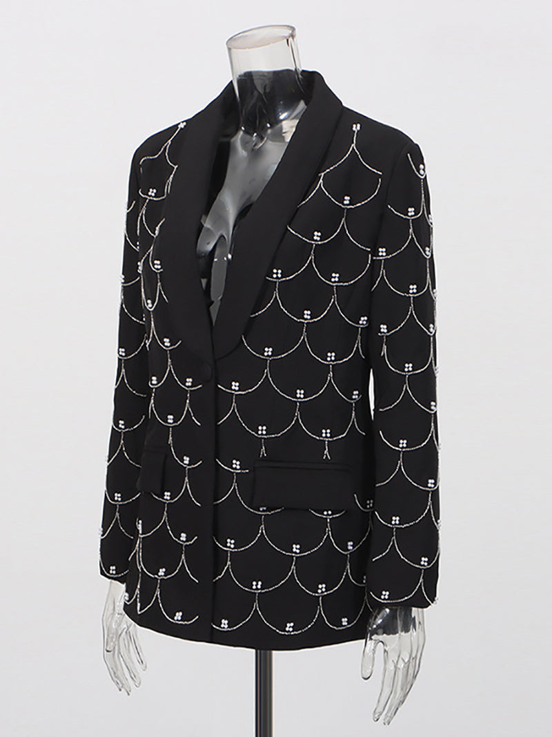 Fashion Pearl Fish Scale Detail Slim Blazer