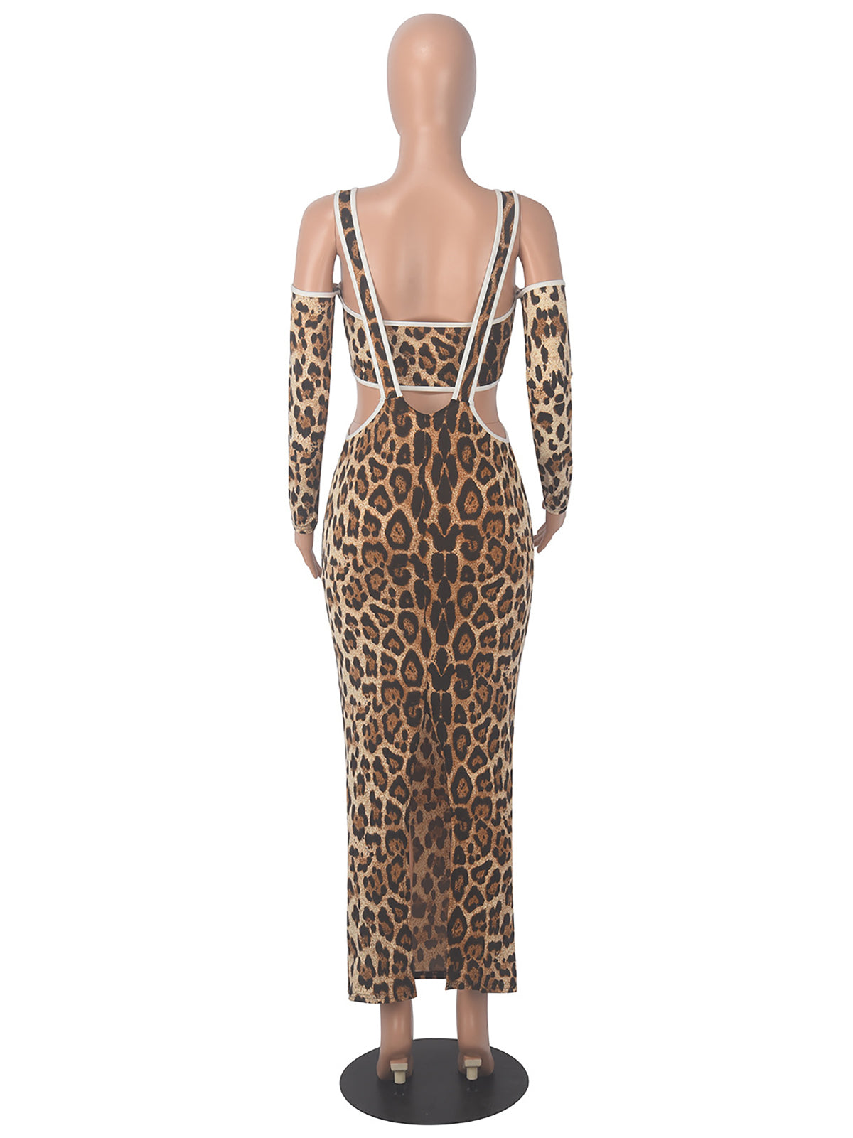 Sexy Slim Fit Leopard Print Two Piece Long Sleeve Dress