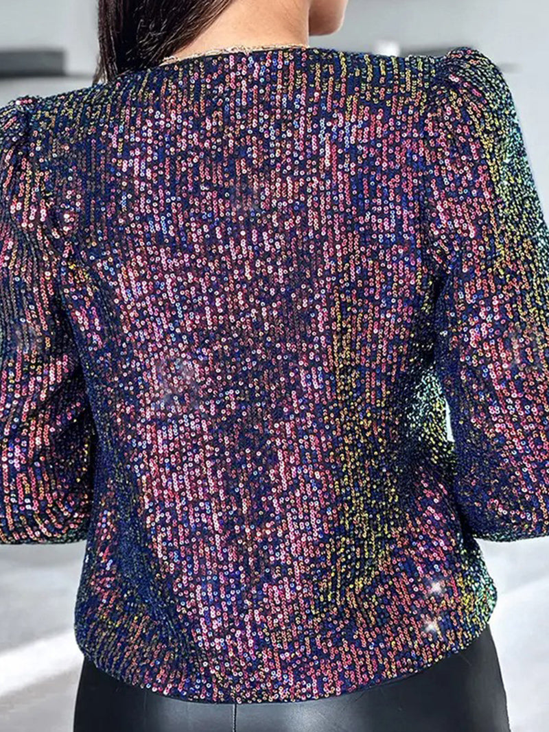 Elegant Leopard Print Sequin Cardigan Jacket