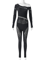 Sexy Hollow out Knit Slim Jumpsuit