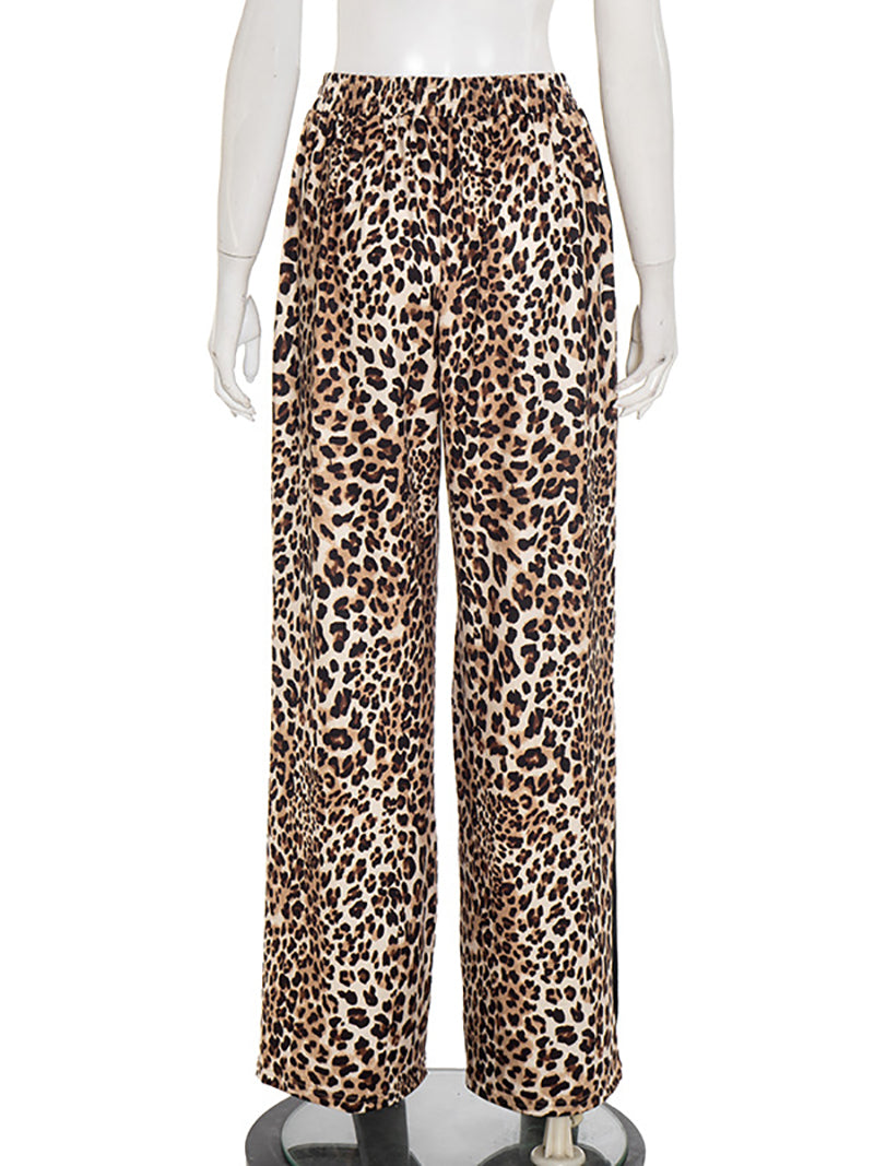 Casual Leopard Print Wide Leg Trousers