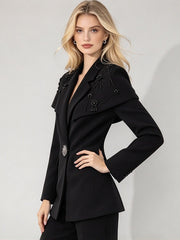 Rhinestone Asymmetric Blazer-boutique