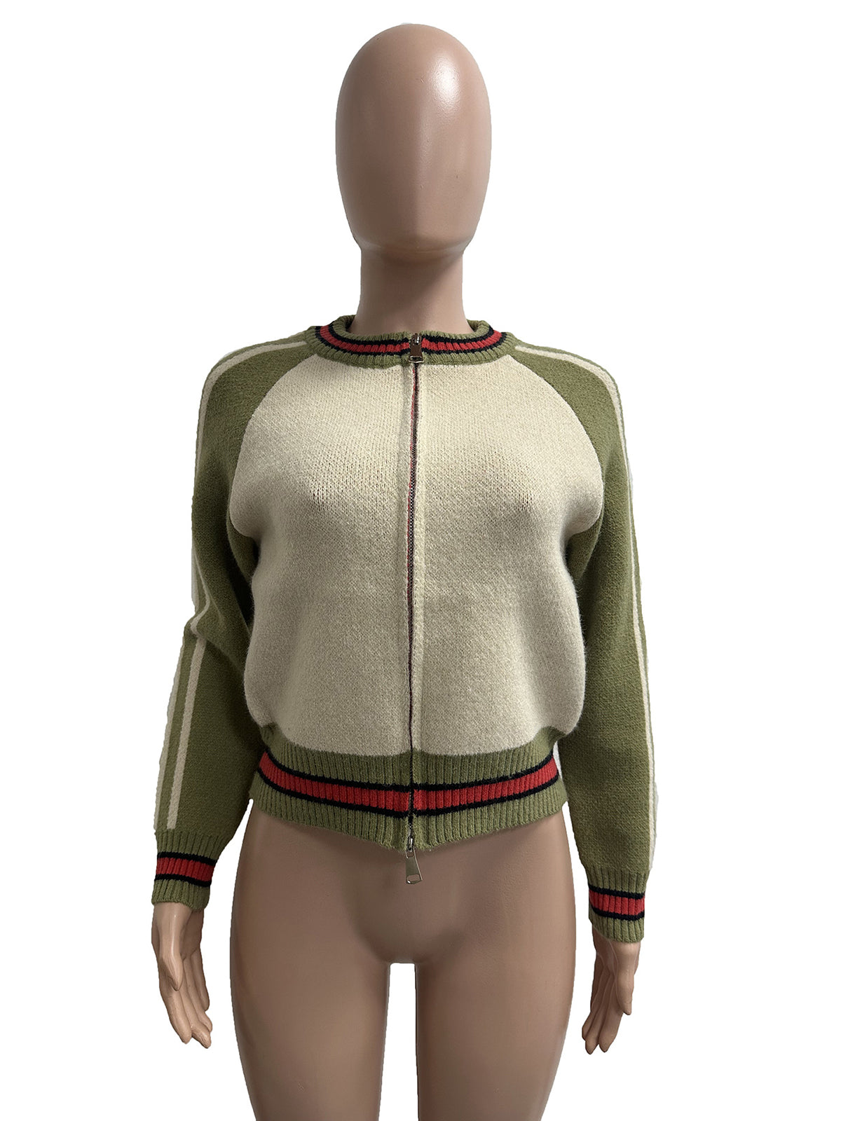 Round Collar Print Knit Cardigan Sweater