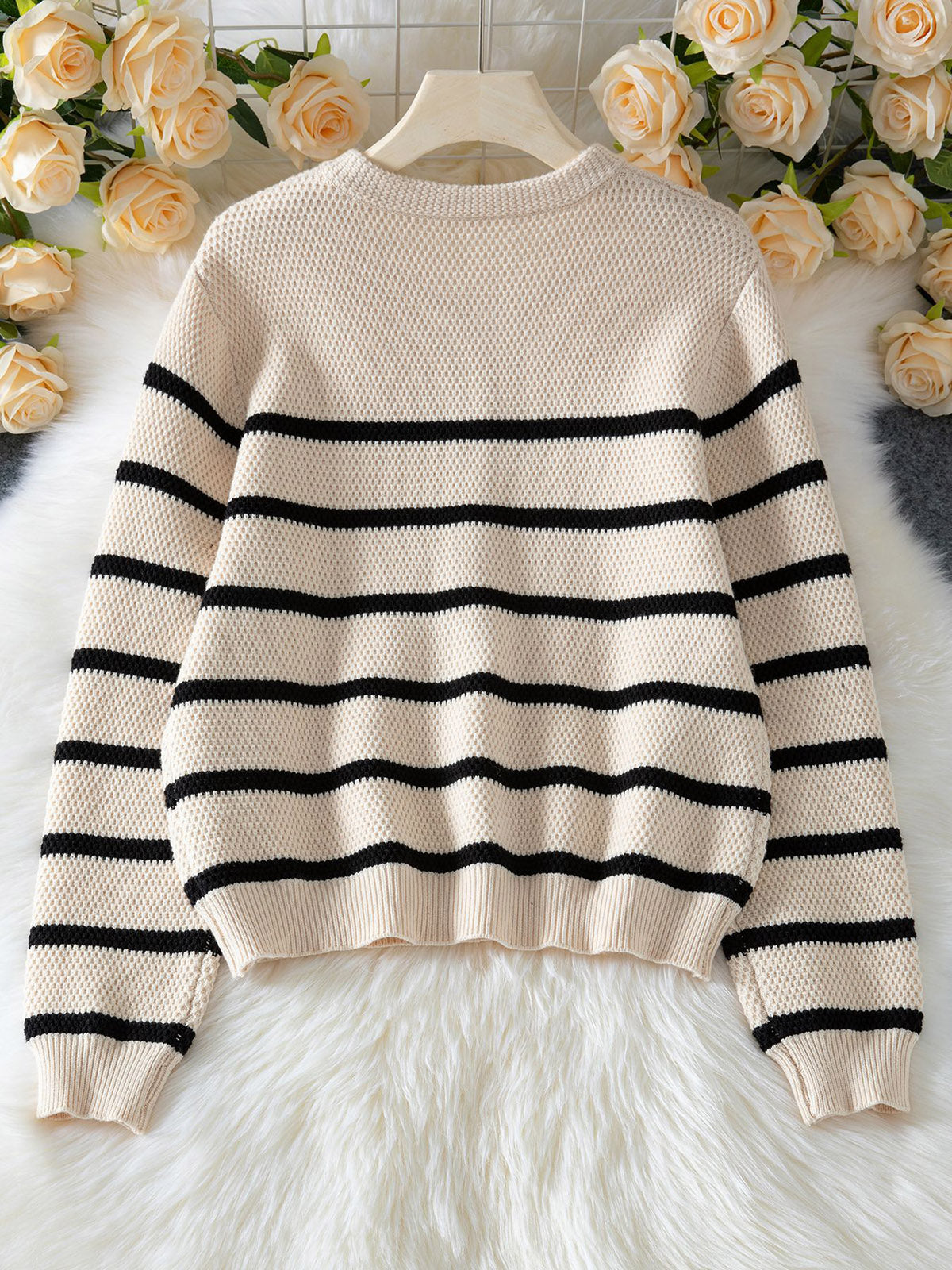 Casual Crew Neck Long Sleeve Stripe Pullover Sweater