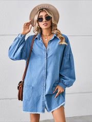 Raw Hem Loose Fit Denim Midi Dress