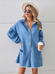 Raw Hem Loose Fit Denim Midi Dress