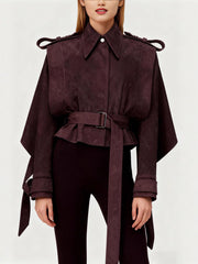 Fashion Long Sleeve Belted Cropped Jacket