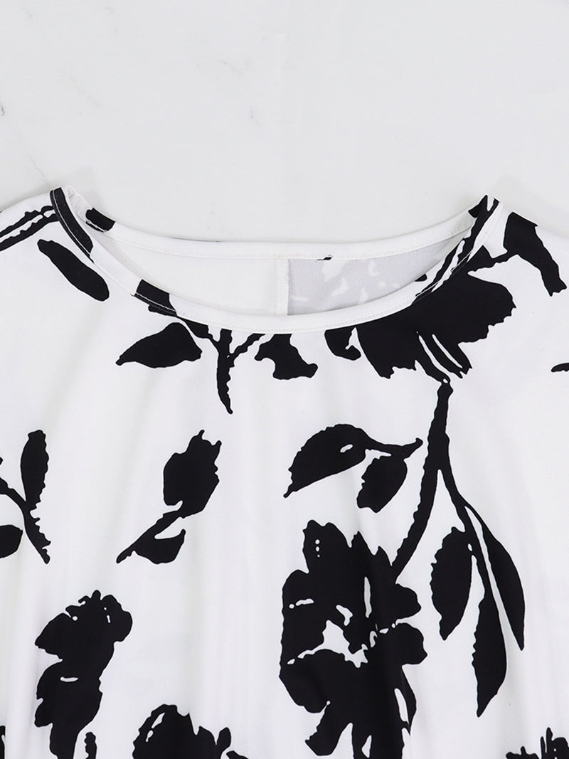 Elegant Print T Shirt Straight Pants Two Piece Set