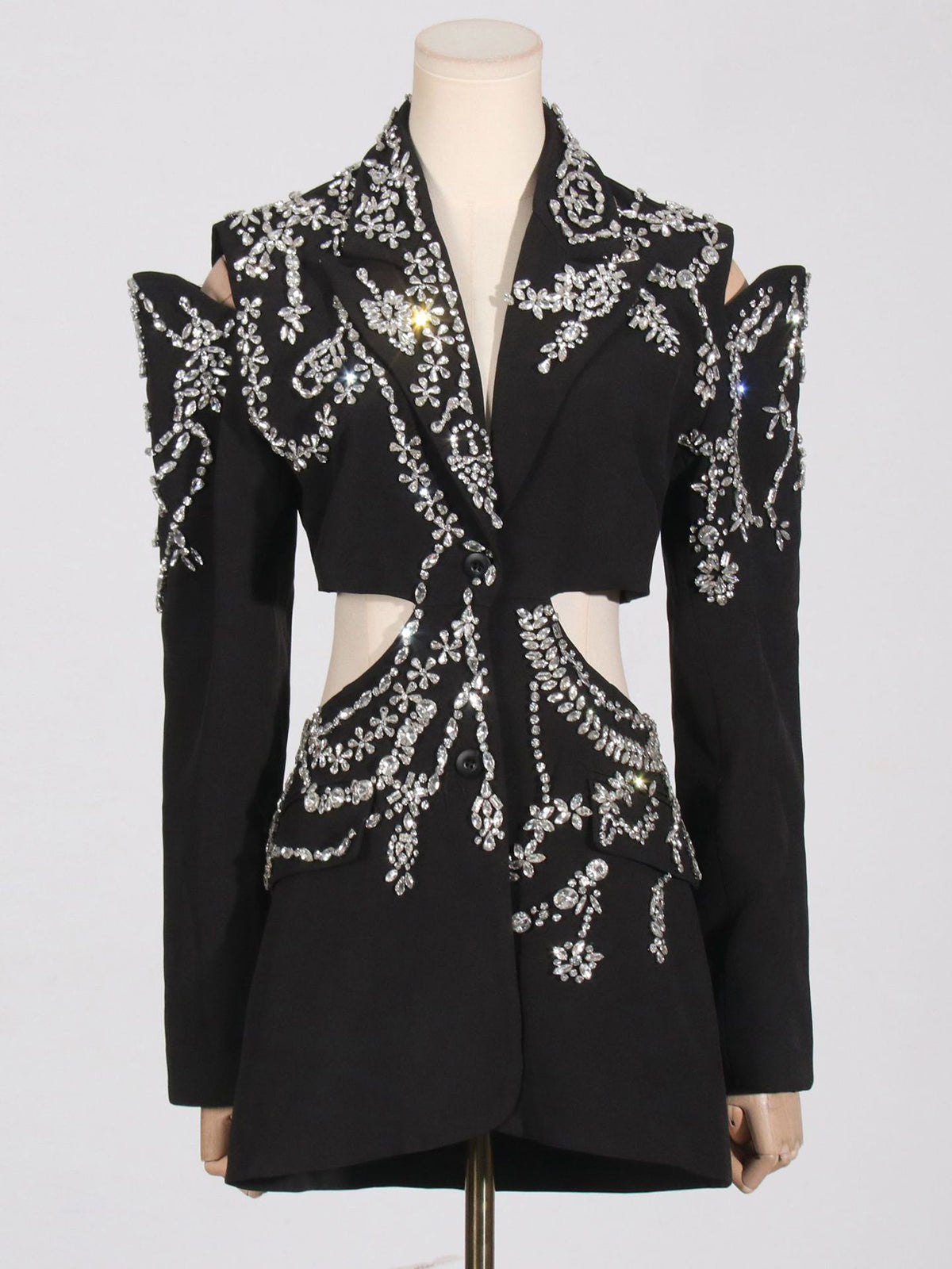 Fashion Rhinestone Beaded Cut Out Blazer