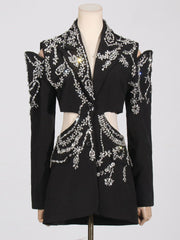 Fashion Rhinestone Beaded Cut Out Blazer