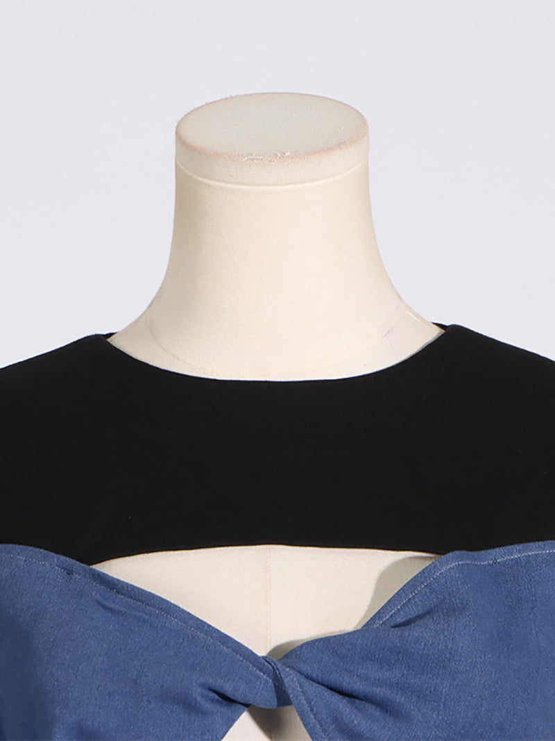 Twist Knot Hollow Out Top And Skirt Two Piece Set
