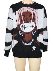 Knitted Color Matching Cartoon Loose Sweater