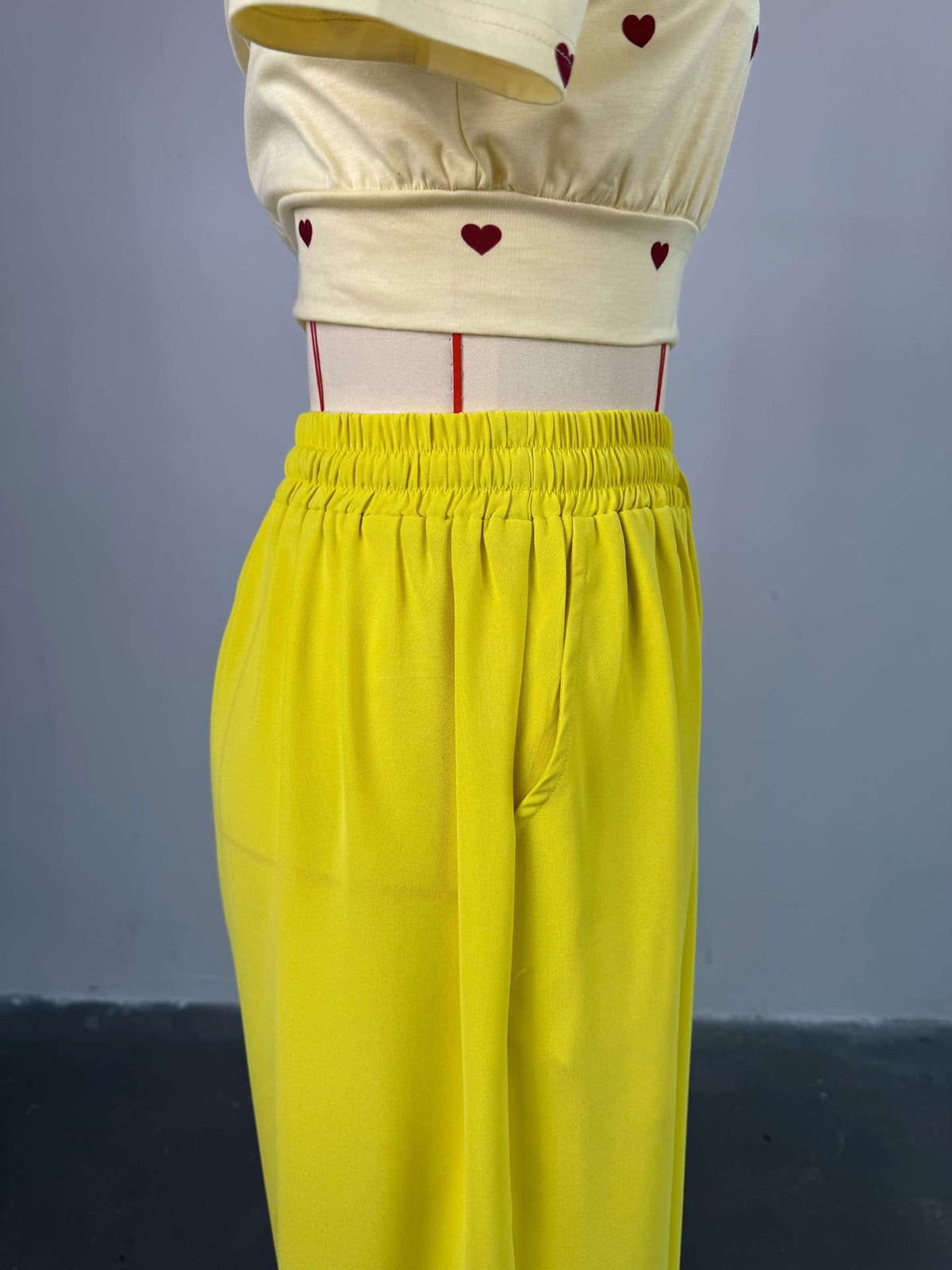 Casual O Neck Love Heart T shirt Wide Leg Pants Set