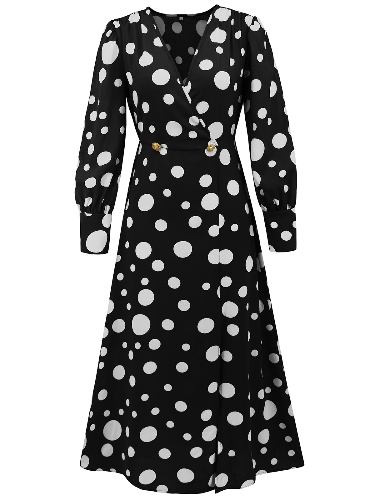 Casual V Neck Polka Dot Print Long Sleeve Dress