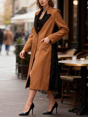 Fashion Contrast Color Lapel Collar Trench Coat
