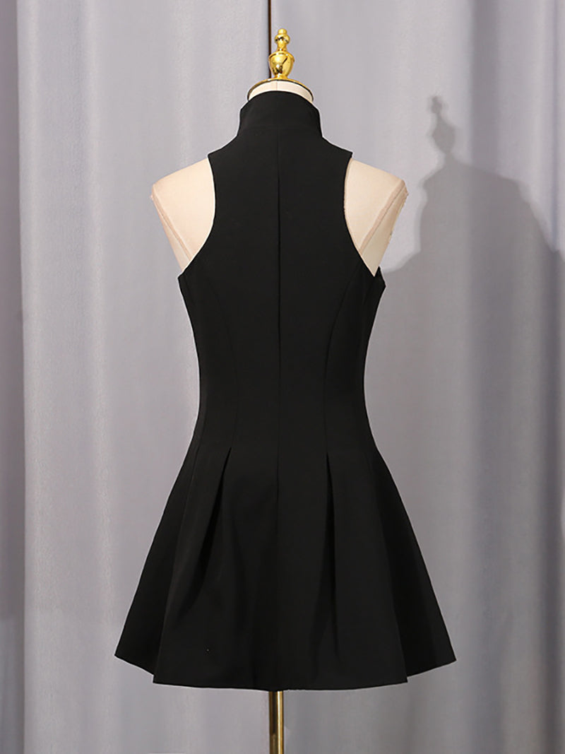 Fashion Sleeveless Zip-up Pleated Mini Dress