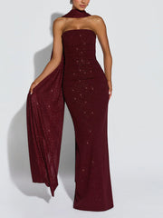 Sparkle Strapless Shawl Bodycon Maxi Dress
