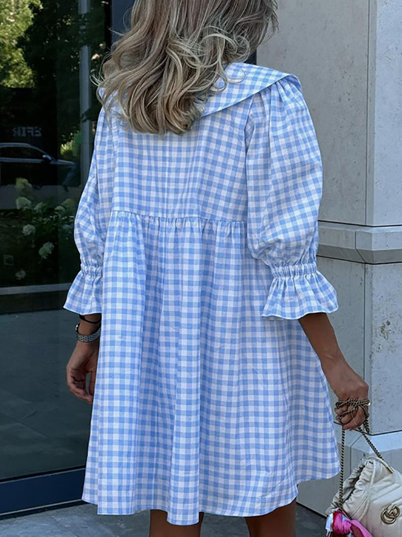 Casual V-neck Loose Plaid Dress
