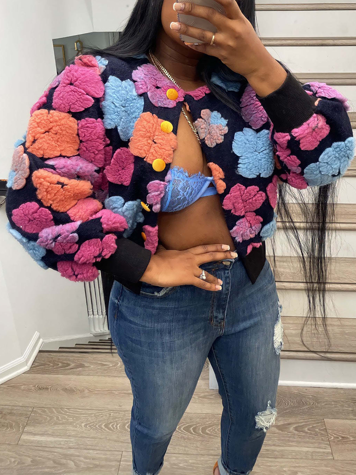 Retro Jacquard Single-breasted Cardigan Coat