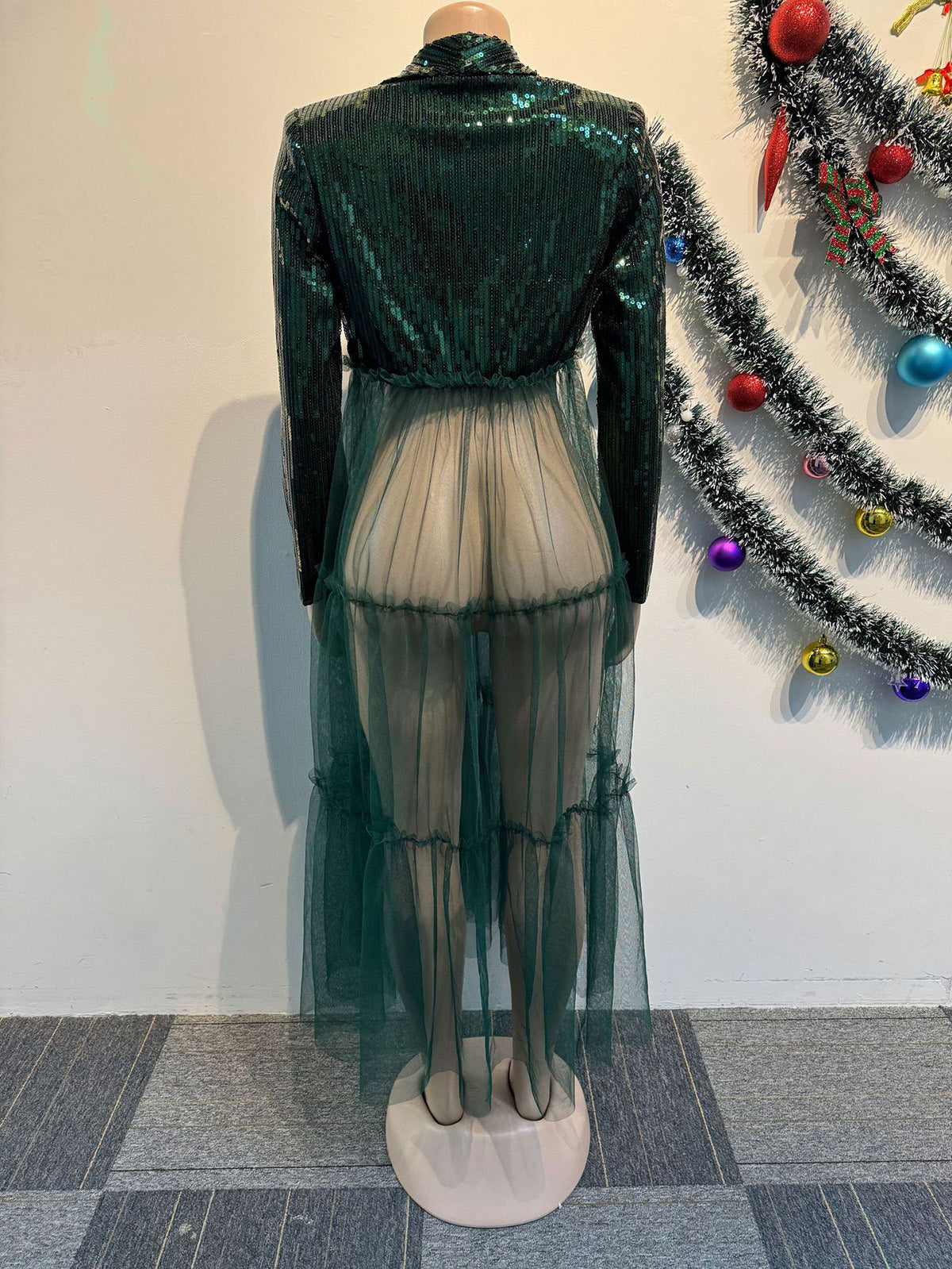 Sexy Sequin Sheer Mesh Patchwork Dress