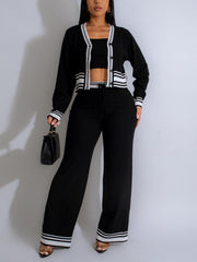 Knit Cardigan Crop Tank and Pants Sweatsuit 3 Piece