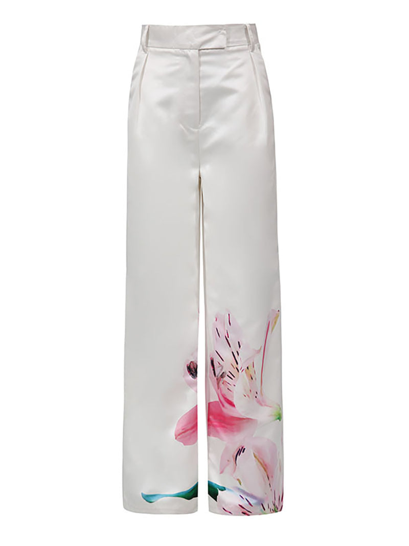 Round Neck Print T shirt Wide Leg Pants Sets