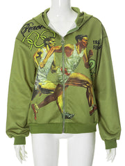 Olive Olympic Zip Up Hoodie Jackets