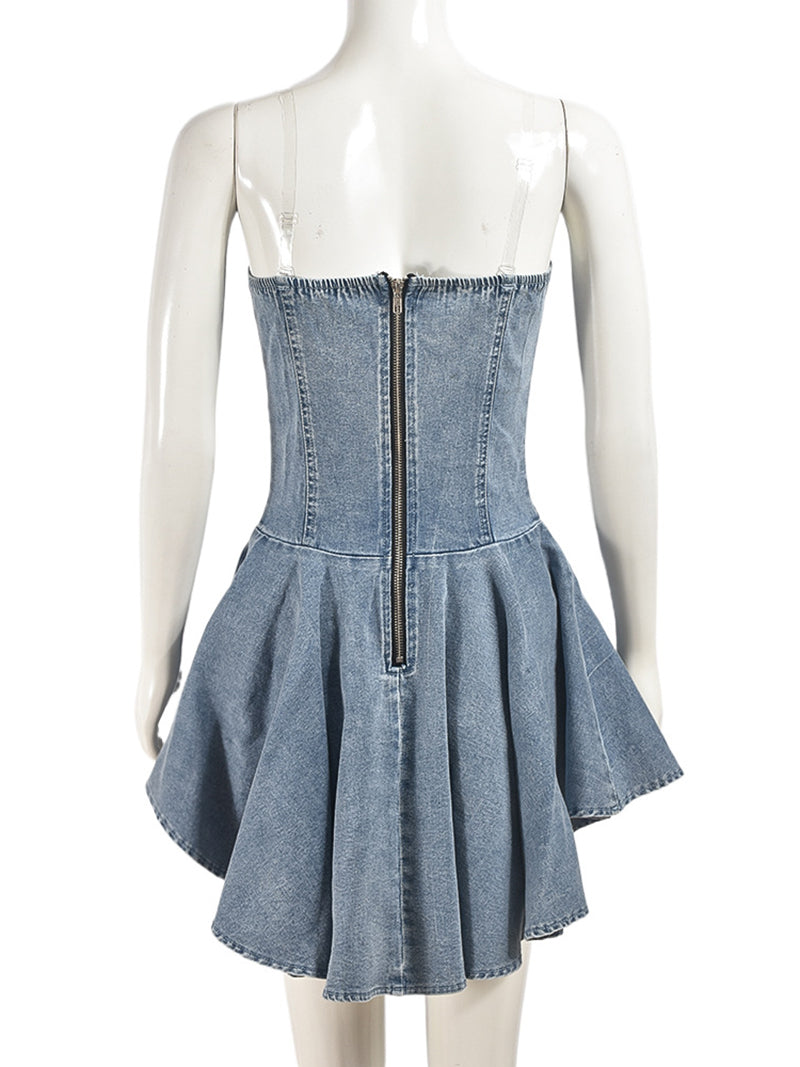 Sexy Sweet Denim Corset Flare Mini Dress