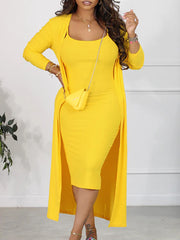 Casual Solid Ribbed Two-piece Dress Set