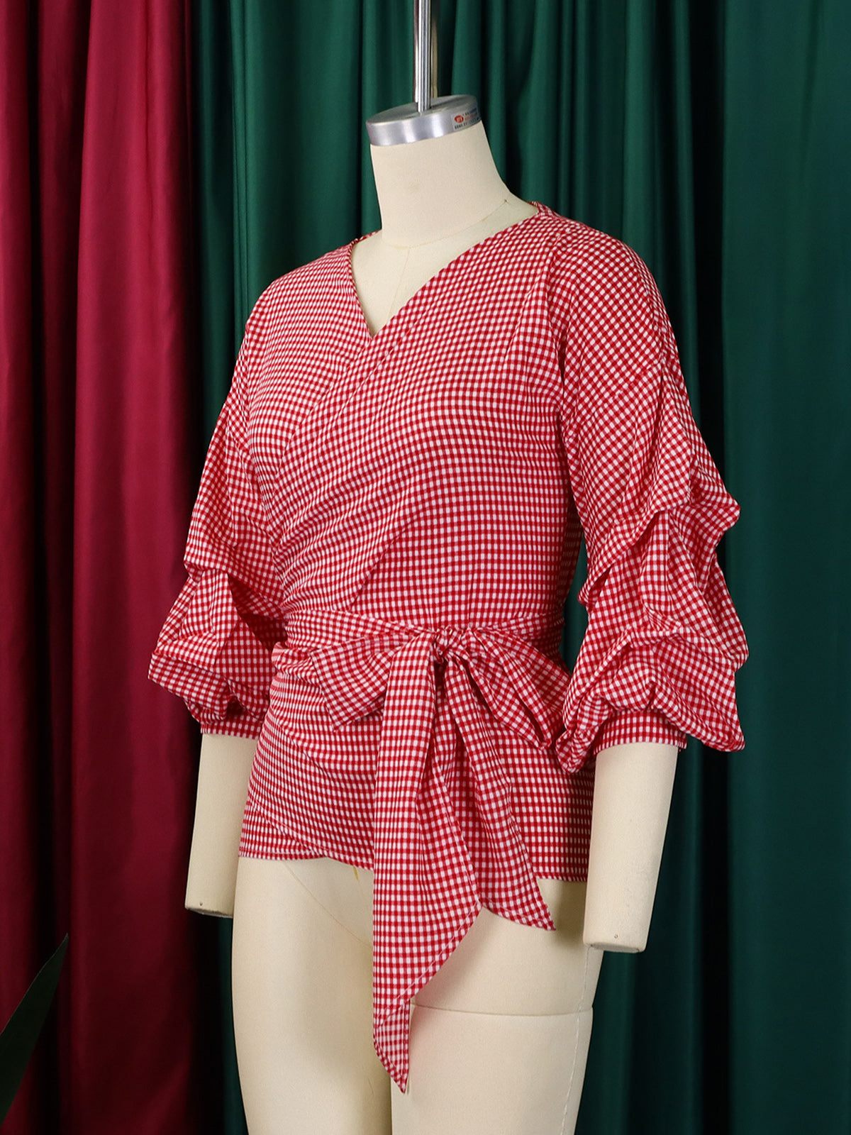 Casual Plaid Patchwork Strap Design V Neck Shirt