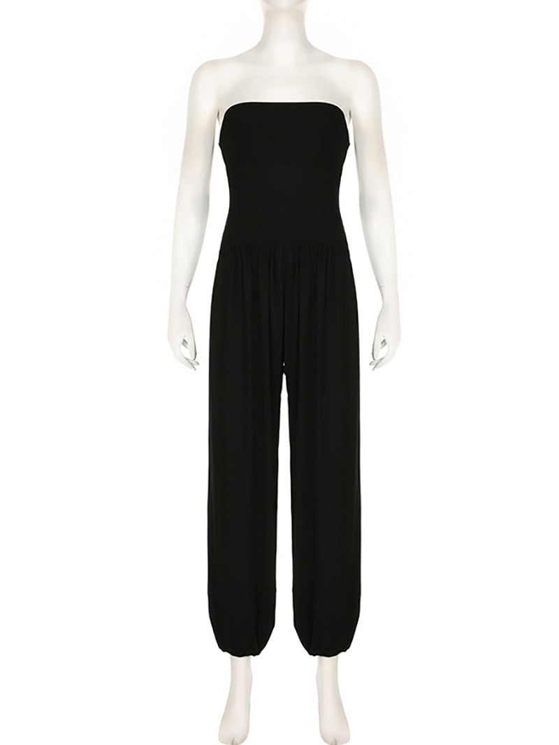 Casual Strapless Slim Pleat Pants Harem Jumpsuit