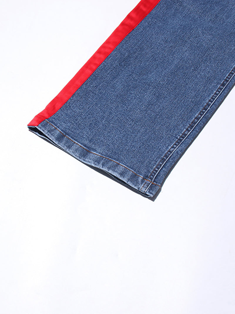 Fashion Contrast Side Bow High Waist Straight Jeans